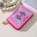 Pink PU leather mini wallet with butterfly pattern and clover zipper puller - Multi-A (Pink Butterfly)