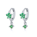 Detail of silver S925 needle earrings with star motif and hanging green zircon stones - Star Green Zircon