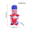Patriotic gnome doll in red, white and blue with heart detail and size dimensions - Top Hat Gnome (E2-25) / 22x11x9cm