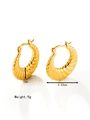 Golden 18K gold plated stainless steel chunky hoop earrings with pleated texture - Radial Embossed Pleated Style (MS-214 Gold)