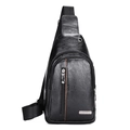 Men's black PU leather crossbody sling bag with orange stitch and adjustable strap - 925 Black