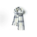 Winter mohair scarf with grey, white and yellow plaid pattern and fringe tassels - Fresh Grey White Plaid