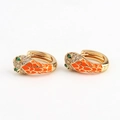 Golden snake hoop earrings with orange enamel scales and green zircon gemstone accents - Orange