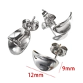 Silver stainless steel 12mm geometric earring post with 9mm hanging loop connector - Curved Surface / 10 Pieces Pack / Steel
