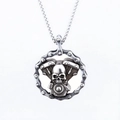 Vintage silver biker engine skull necklace in durable stainless steel for men - Retro Silver Style (E0311)