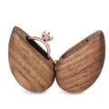Walnut heart-shaped wood ring box with rose gold diamond ring inside for proposal - Black Walnut Heart Single Slot