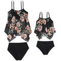Bañadores tankini a juego para madre e hija con estampado floral y braga negra - 104 / Negro Impreso