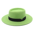 Detailed weave of light green boater hat with a classic black ribbon and small bow - M (56-58cm) / Grass Green