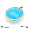 14mm golden stainless steel pendant with round blue gemstone, weight 1.3g - Gold Round Blue Gem Style (KLJ8253-Z)