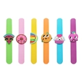 Kids fruit party snap bracelet set featuring watermelon strawberry and cupcake charms - Slap Bracelet