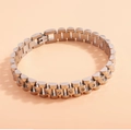 Detail of silver stainless steel watch-style bracelet with pavé rhinestones and folding clasp - Silver with Rhinestones