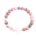Handmade beaded bracelet with pink zebra stones and a white turquoise cross charm - Pink Zebra Cross