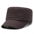 Dark brown twill cotton cadet cap with a metal Sport badge and structured flat top design - Adjustable / Gray