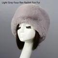 Detailed texture of thick light gray faux fur on a warm Russian style winter hat - Light Grey Faux Rex Rabbit Fox