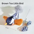 Giocattolo elettrico uccello marrone per gatti con piume e corda blu per giocare - Uccello di Tè Marrone