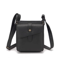 Unisex black lychee leather messenger bag with vintage bronze hardware on white background - Black