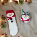 Christmas snowman fuzzy coral fleece socks in decorative transparent gift ball and ribbon - Red Scarf Snowman