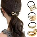 Set aus 4 goldenen Haarringen im Punk-Stil mit verschiedenen Texturen auf Gummiband - Set 10 (4-teilig Texturiertes Haargummi Design)