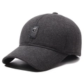 Winter baseball cap in charcoal gray wool blend with P logo leather patch and ear flaps - Adjustable / Gray