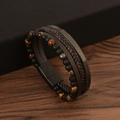 Men's multi-layer leather bracelet with tiger eye stones and magnetic clasp - Yellow Tiger Eye 23CM