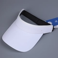 Detail view of sports sun visor with UPF 50 plus tag and breathable cool knit fabric - M (56-58cm) / White
