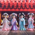 Traditional Chinese hanfu girl figures in pink and blue resin for desktop decoration - Set of 4 Large Mix 1