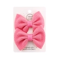 Pair of cute pink bubble textured fabric bow hair clips for girls on display card - Pink