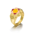 18K gold plated ring with a colorful pink smiley sunflower enamel design - US 7 / Pink Smiley Flower