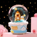 Capybara carousel crystal ball music box with warm lighting and blue hot spring base - 515-Blue