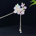 Eleganter chinesischer Haarschmuck in Gold mit bunten Blüten und Perlenquasten - Farbverlauf Schmetterling Blume Künstliche Perle Quaste (1797)