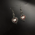 Gothic silver earrings with red heart base and white butterfly, bat pendant design - Heart Butterfly