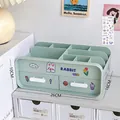 Minimalist light green desktop organizer with drawers and stickers, 26x16x10cm size - Storage Box with Stickers / Green