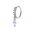20G silver hoop nose ring with tiny white zircons and light blue bead pendant - Bead