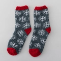 Thick grey coral fleece winter socks with white snowflakes and red contrast accents - Gray Snowflake