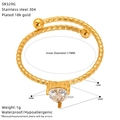 Detailed technical view of 18K gold plated heart zircon ring with size and weight metrics - Solid Heart Style (SR329G)