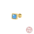 Single S925 sterling silver square blue gemstone stud earring in gold finish - Square Threaded Stud / Gold - Synthetic Turquoise
