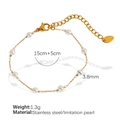 Minimalist stainless steel bracelet with 3.8mm white pearls and golden adjustable chain - SL85 White Pearl Gold Bracelet