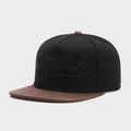 Brooklyn NYC snapback hat featuring a black crown and brown suede-textured brim - Black/Brown