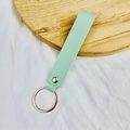 Mint green leather keychain with gold metal ring and rivet for car keys or bags - No.16 Light Green