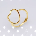 Adjustable golden stainless steel ring featuring an abstract heart-shaped line design - b18 Heart Line / Gold