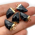 Handheld black stone chili pendants with white texture and golden rim accents - 10x20mm / No. 11 / Black Textured Stone