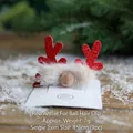 Red glitter reindeer antler hair clip with beige pom pom for kids' Christmas hair accessory - Red Reindeer Antler Pom Pom Hair Clip