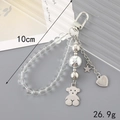 Portachiavi creativo con perle acriliche, ciondolo a forma di orso in metallo e cuore - K3303 Portachiavi con Perline Trasparenti Cuore Orso