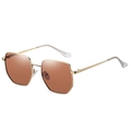 Gafas de sol poligonales de metal dorado con lentes degradadas marrones elegantes - Montura Dorada Lente Té Naranja C5