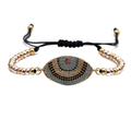 Evil eye bracelet with multicolor micro-pave crystals and adjustable tricolor beads - Three-color Gold Bead Mix