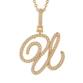 Macro shot of gold-plated cursive letter N pendant with micro-pave cubic zirconia stones - U (Gold)