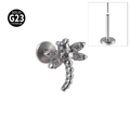 Clou de lèvre libellule en titane G23 avec finition argentée et zircons clairs - Libellule - Couleur acier / 1.2x8mm