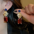 Vintage Goldmünzen Ohrringe mit blauem Cabochon und rotem rechteckigem Edelstein - 53# Silberstift-Gold (Echtvergoldet)
