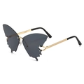 Oversized butterfly-shaped rimless sunglasses with gradient lenses and gold woven temples - Gold Frame Grey Lens