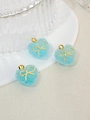 Tres colgantes de corazón azul efecto azúcar con lazo dorado para joyería DIY - Azul claro
